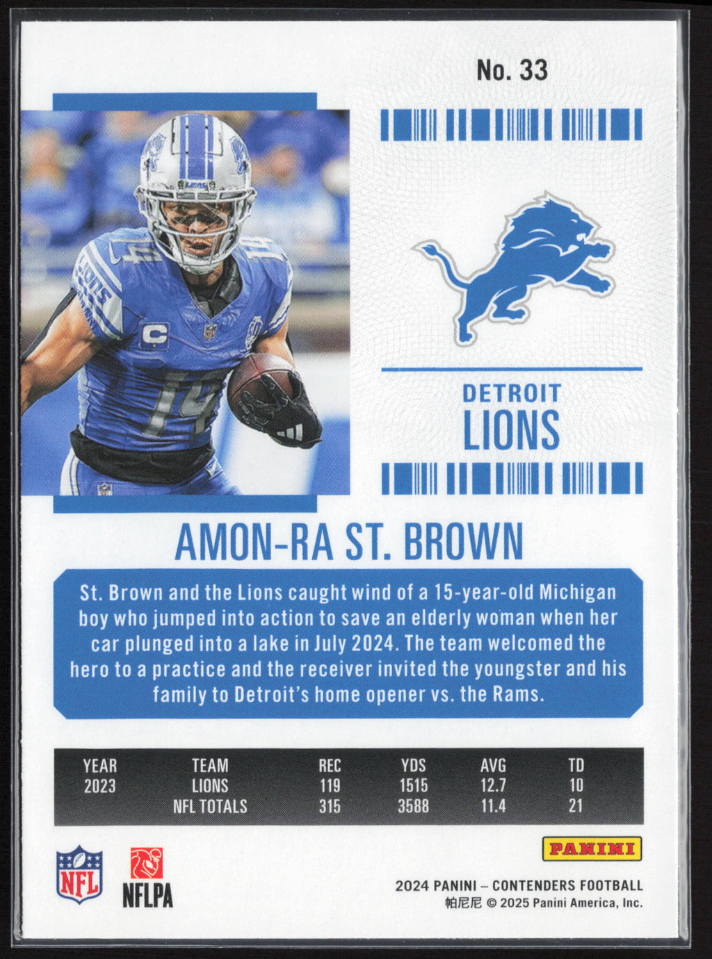 2024 Panini Contenders #33 Amon-Ra St. Brown Season Ticket Retail