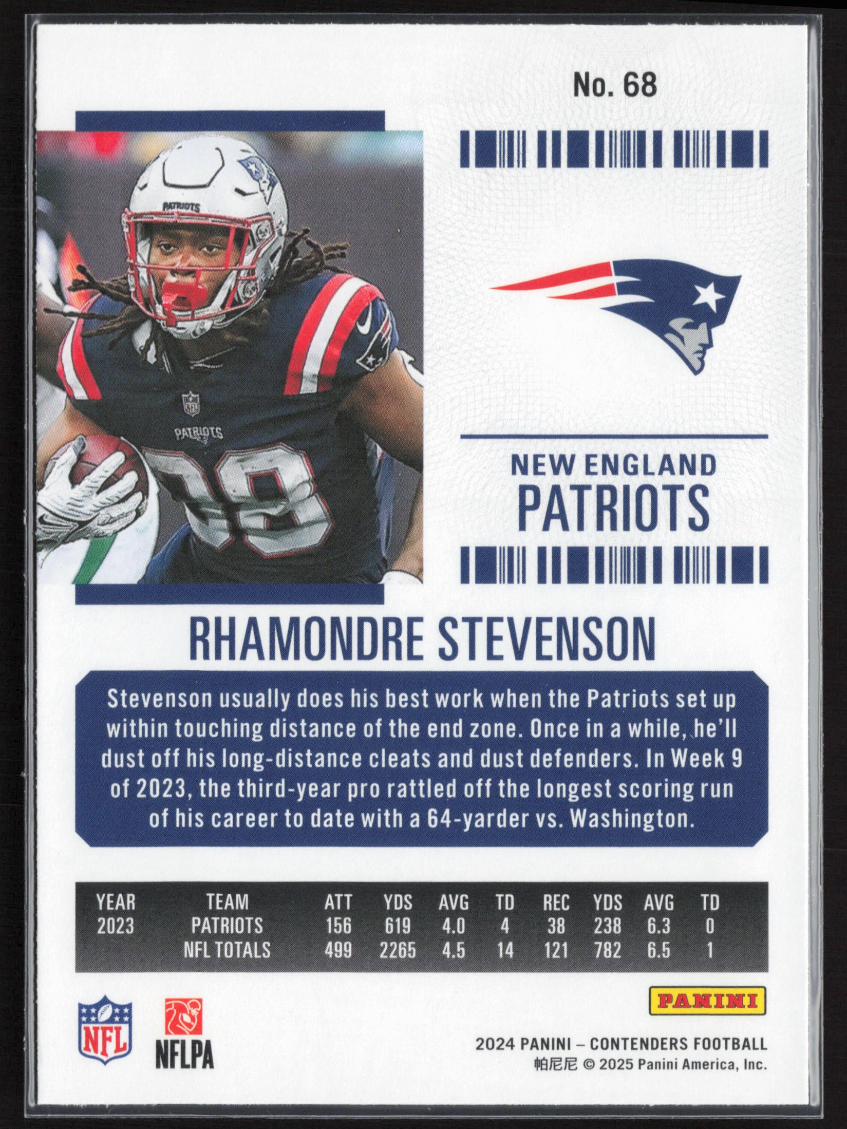 2024 Panini Contenders #68 Rhamondre Stevenson Season Ticket Retail