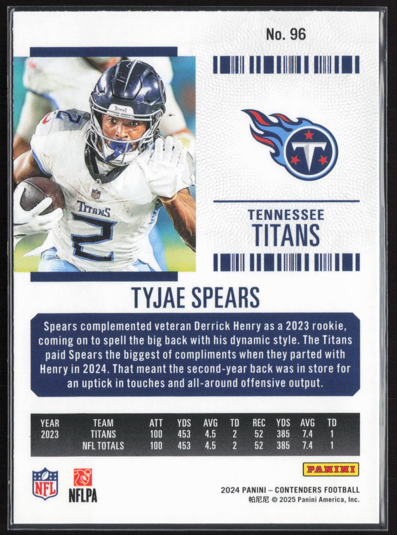 2024 Panini Contenders #96 Tyjae Spears Season Ticket Retail