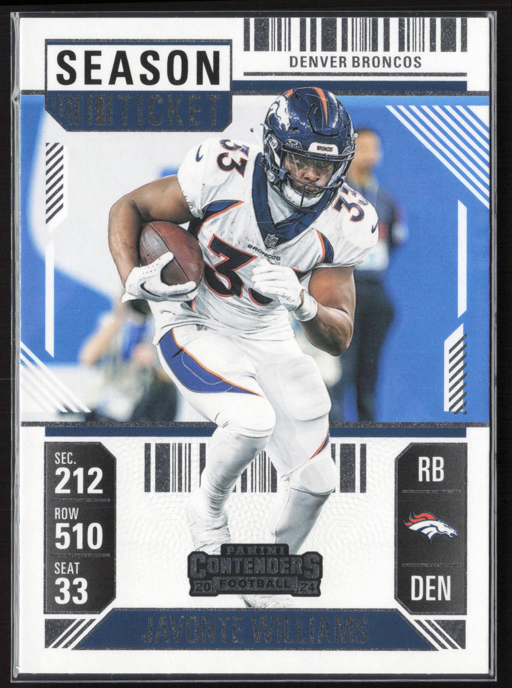 2024 Panini Contenders #29 Javonte Williams Season Ticket Retail