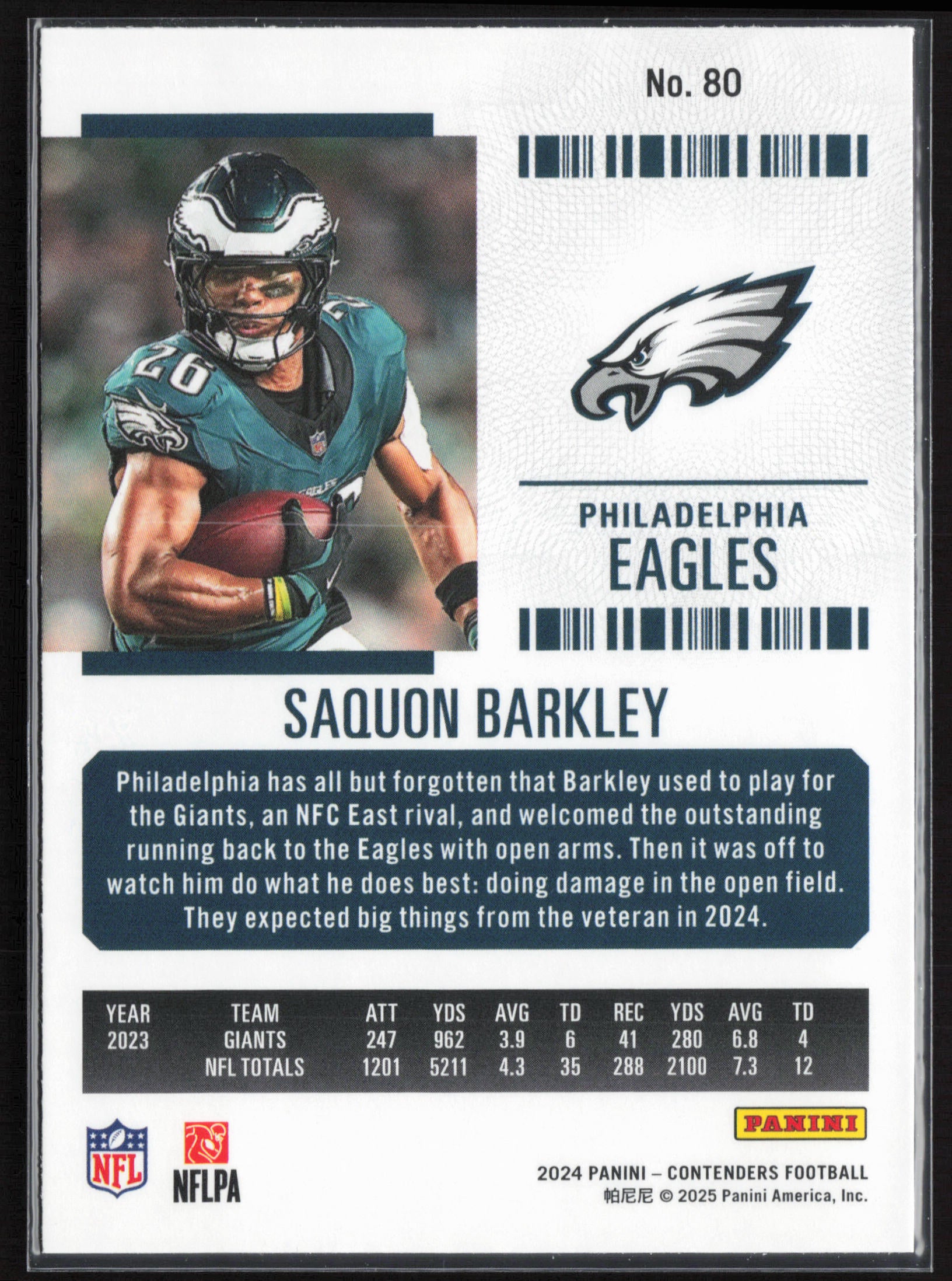 2024 Panini Contenders #80 Saquon Barkley Season Ticket Retail