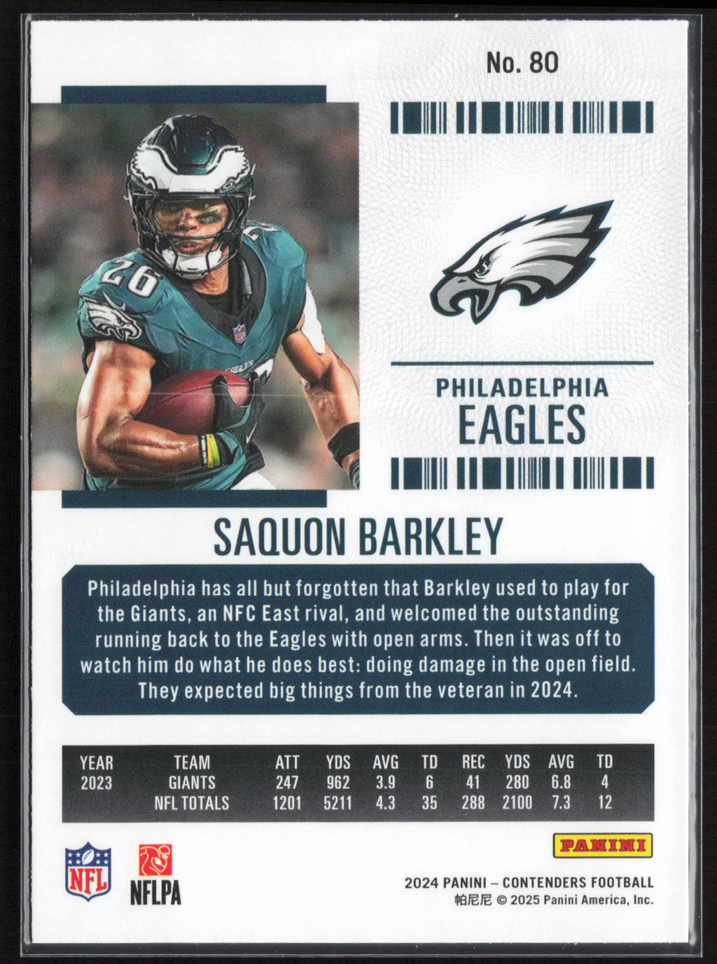 2024 Panini Contenders #80 Saquon Barkley Season Ticket Retail