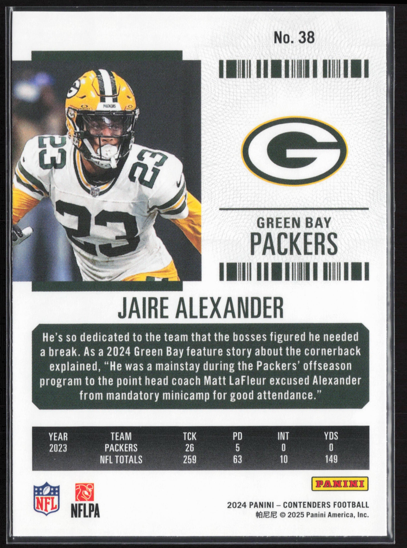 2024 Panini Contenders #38 Jaire Alexander Season Ticket Retail