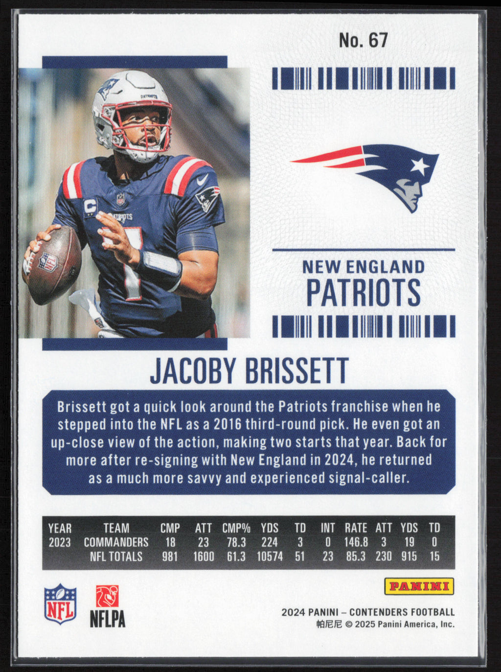 2024 Panini Contenders #67 Jacoby Brissett Season Ticket Retail