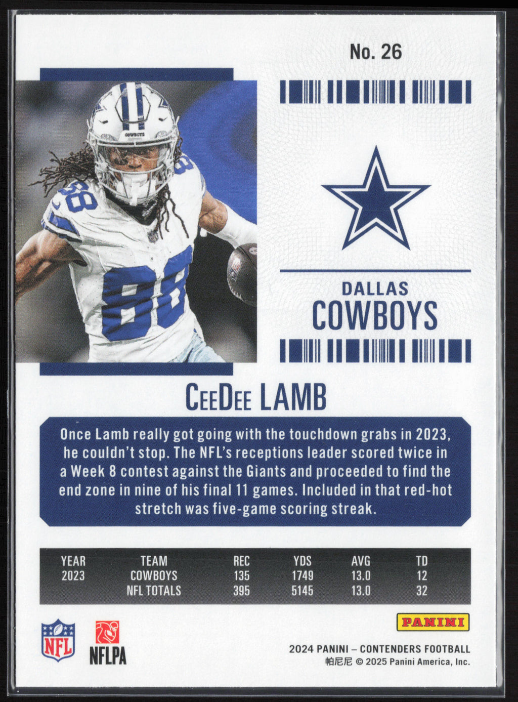 2024 Panini Contenders #26 CeeDee Lamb Season Ticket Retail