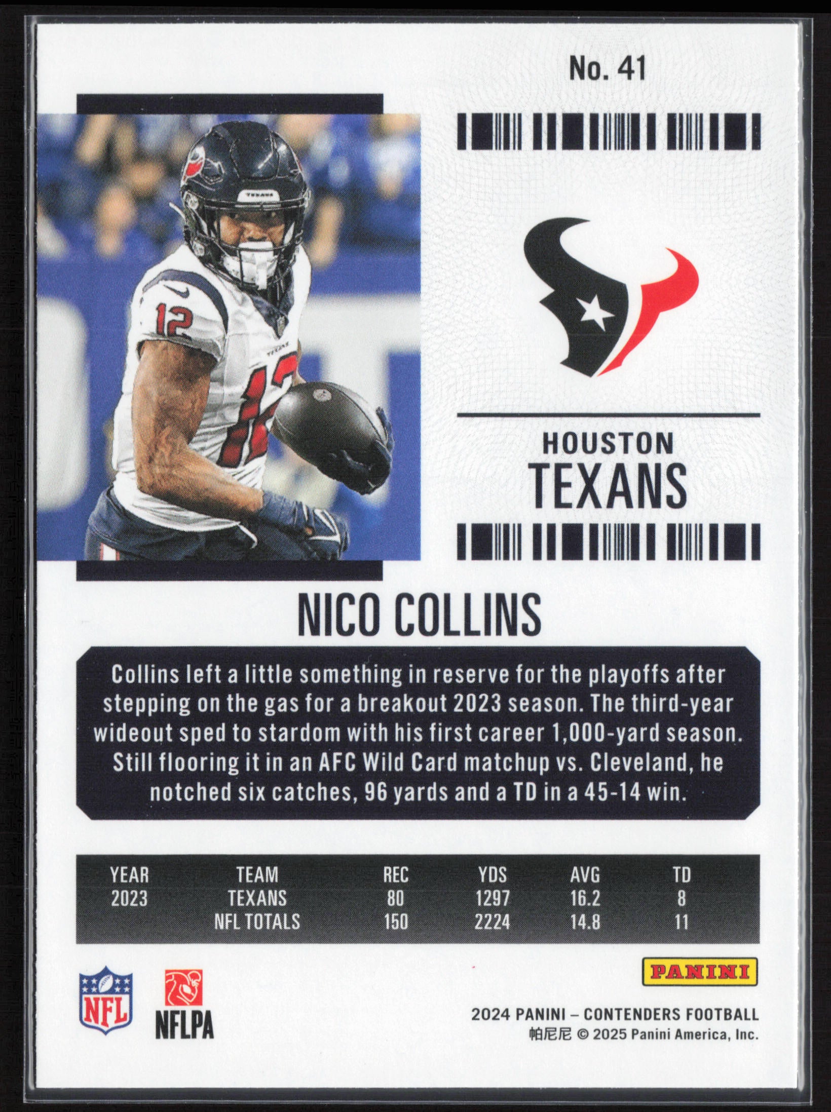 2024 Panini Contenders #41 Nico Collins Season Ticket Retail