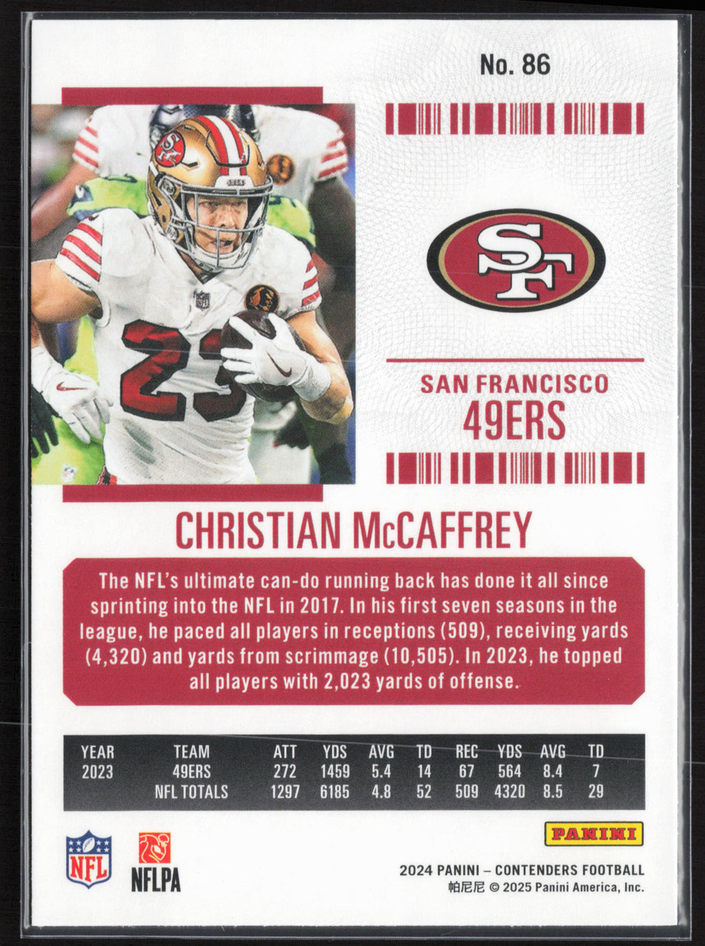 2024 Panini Contenders #86 Christian McCaffrey Season Ticket Retail