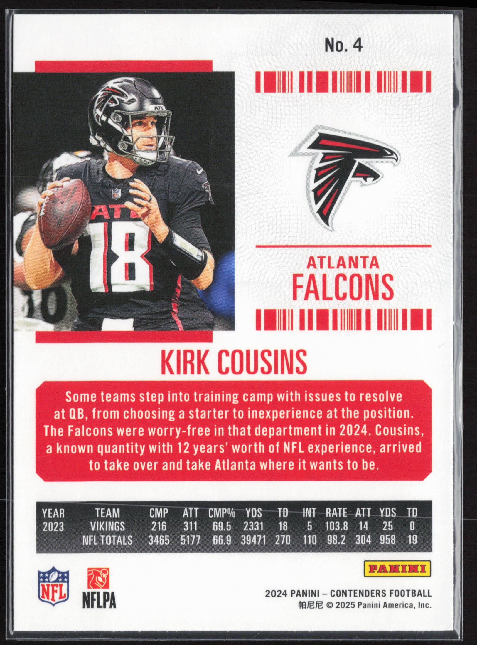 2024 Panini Contenders #4 Kirk Cousins Season Ticket Retail