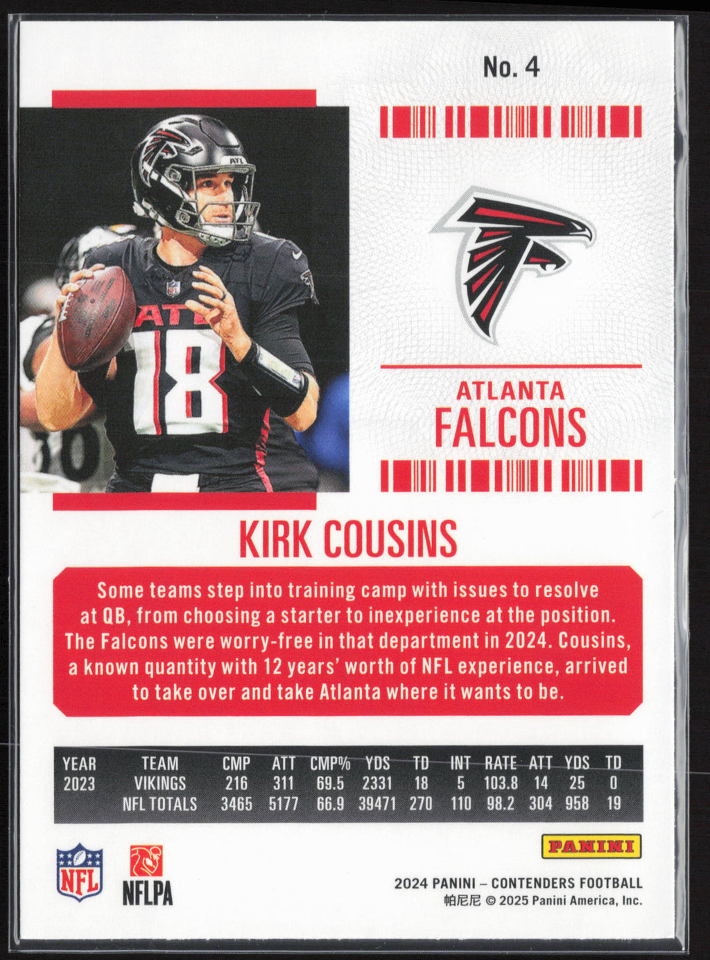 2024 Panini Contenders #4 Kirk Cousins Season Ticket Retail