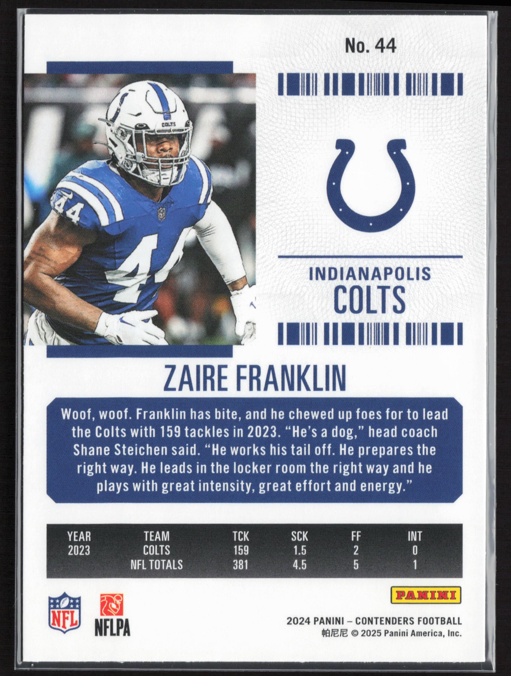 2024 Panini Contenders #44 Zaire Franklin Season Ticket Retail