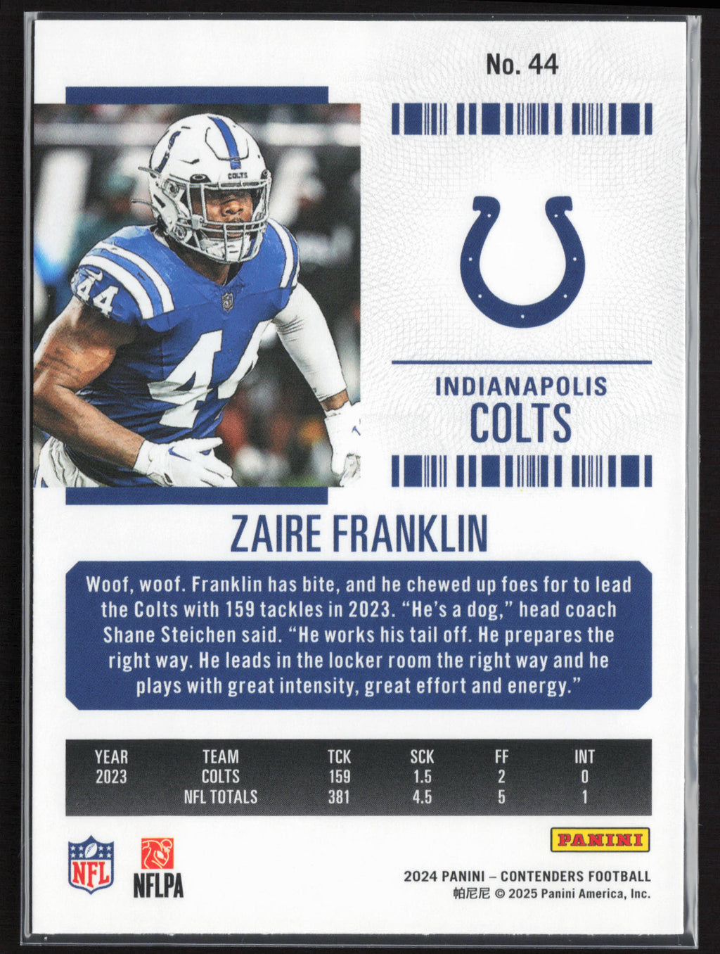 2024 Panini Contenders #44 Zaire Franklin Season Ticket Retail