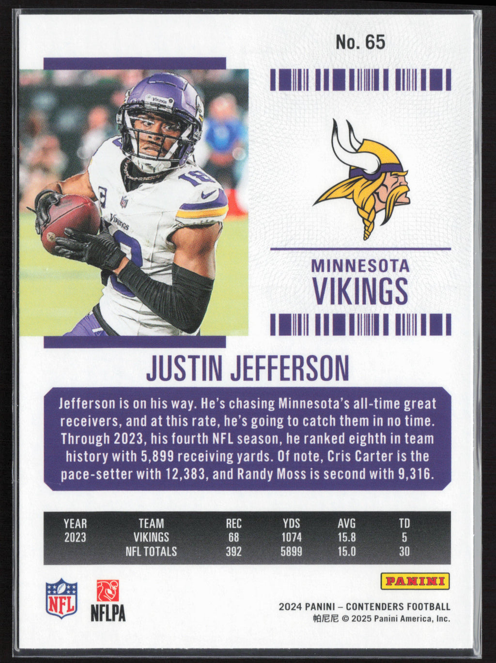 2024 Panini Contenders #65 Justin Jefferson Season Ticket Retail