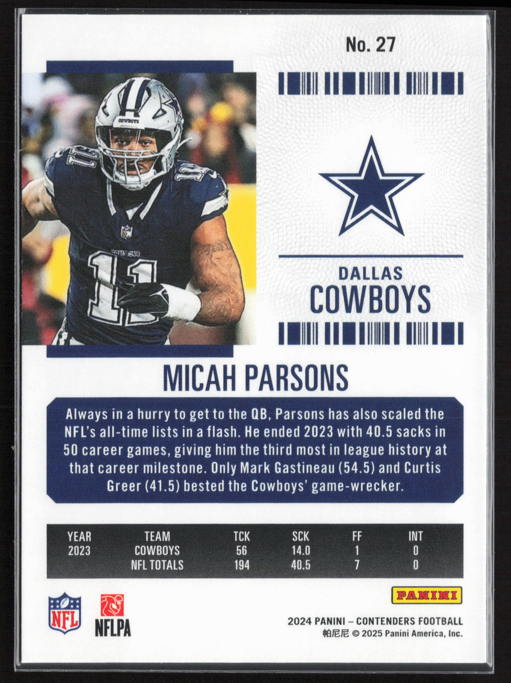 2024 Panini Contenders #27 Micah Parsons Season Ticket Retail