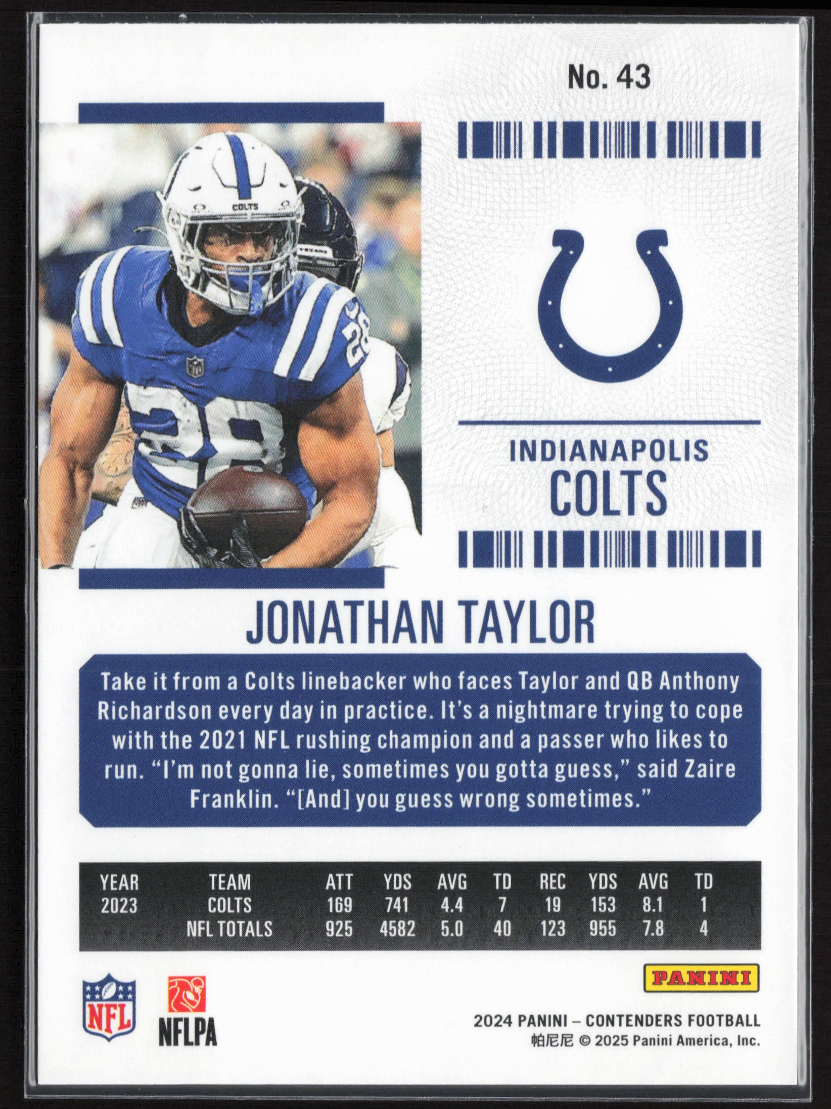 2024 Panini Contenders #43 Jonathan Taylor Season Ticket Retail