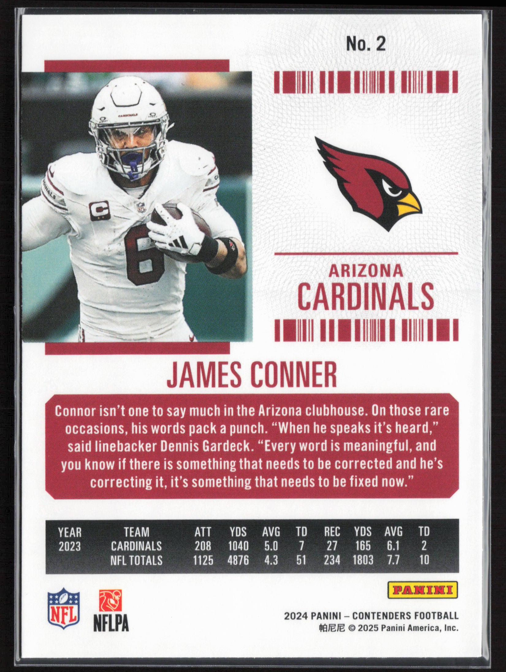 2024 Panini Contenders #2 James Conner Season Ticket Retail