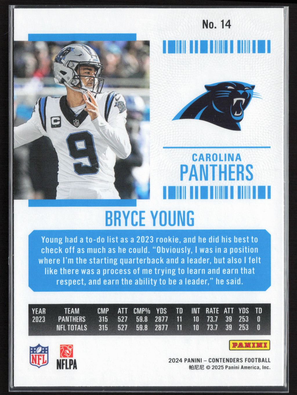 2024 Panini Contenders #14 Bryce Young Season Ticket Retail