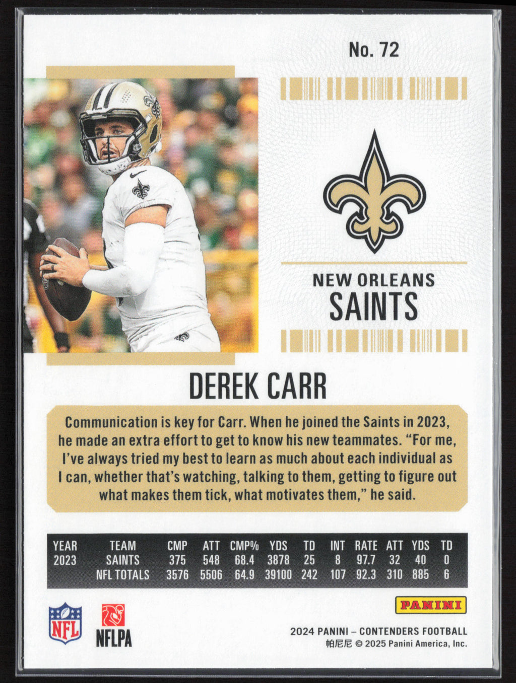 2024 Panini Contenders #72 Derek Carr Season Ticket Retail