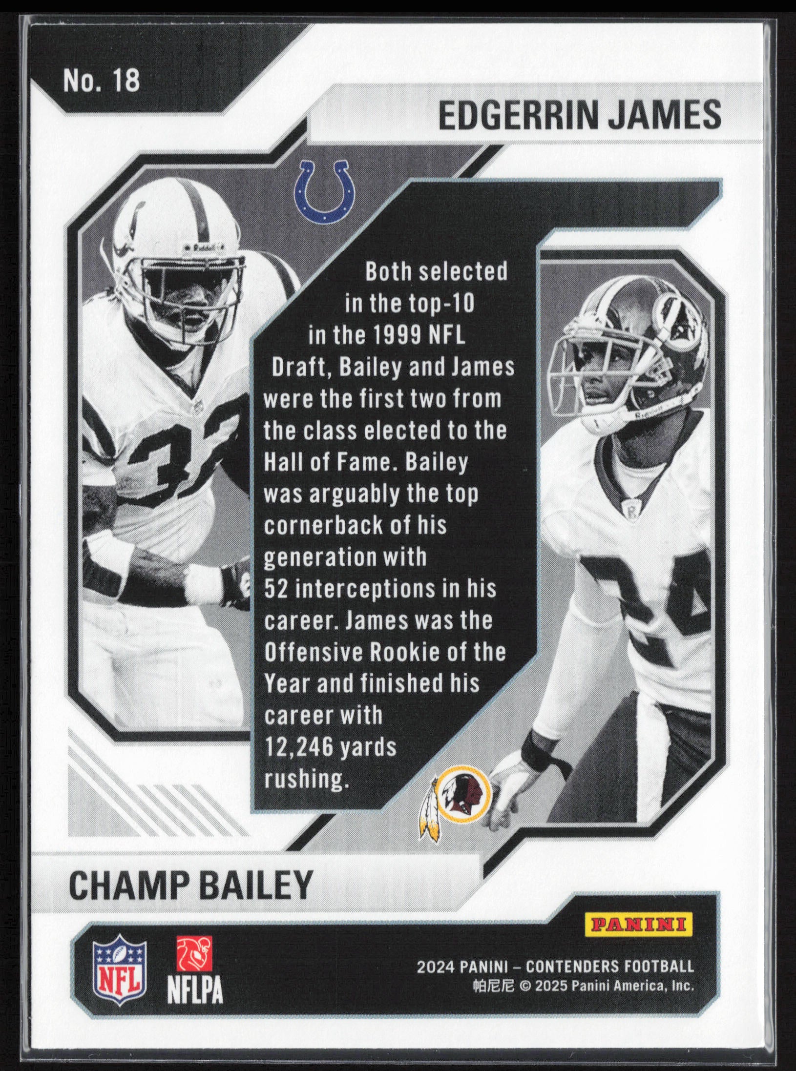 2024 Panini Contenders #18 Champ Bailey / Edgerrin James Historic Draft Class