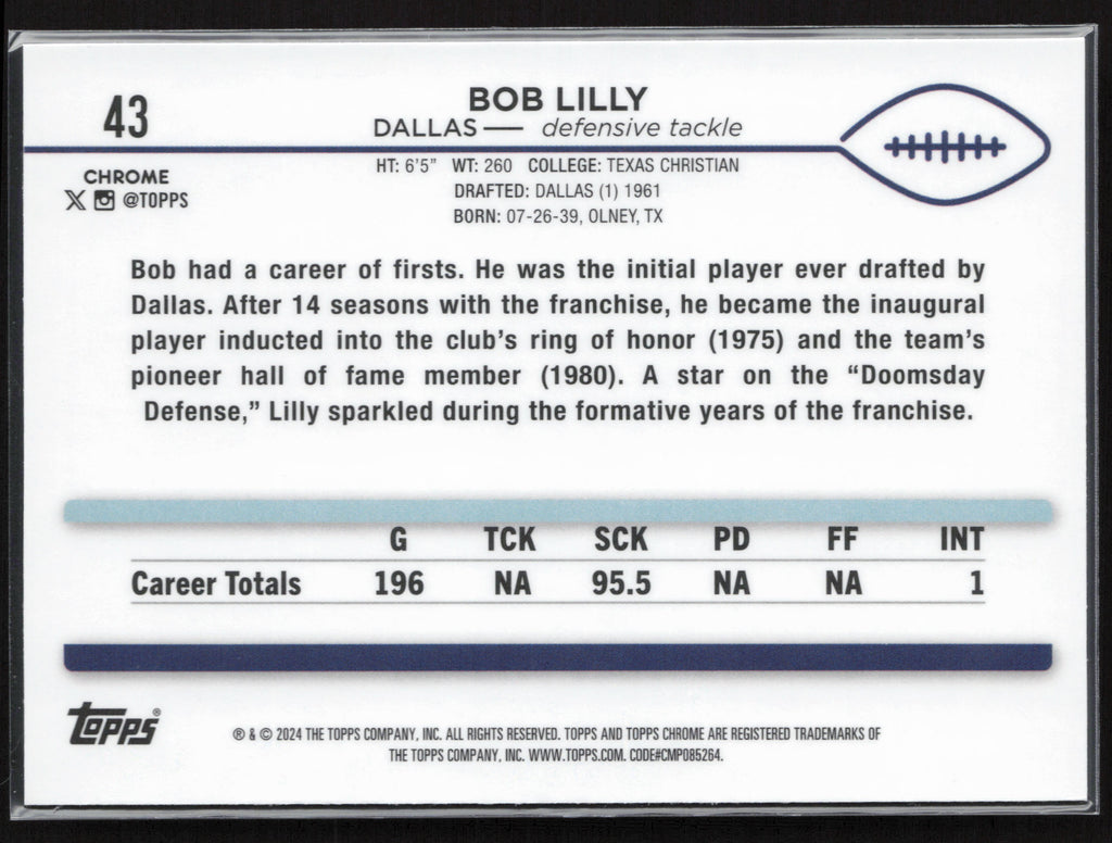 2024 Topps Chrome #43 Bob Lilly Sepia Refractor