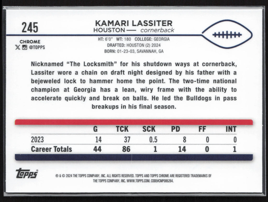 2024 Topps Chrome #245 Kamari Lassiter Pink Refractor