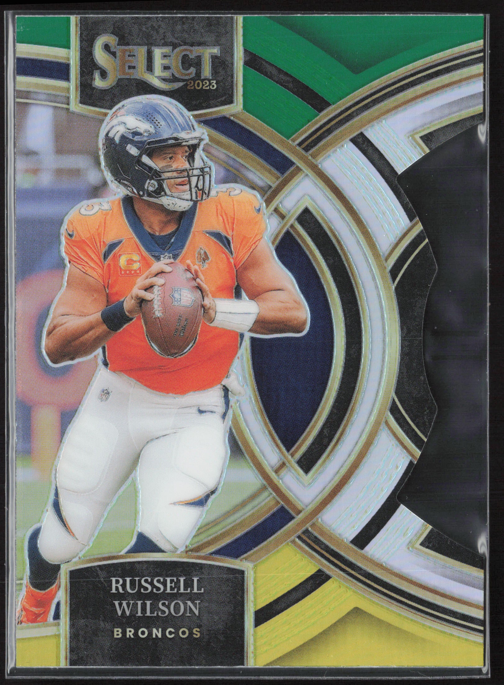 2023 Panini Select #129 Russell Wilson Green and Yellow Prizms Die Cuts