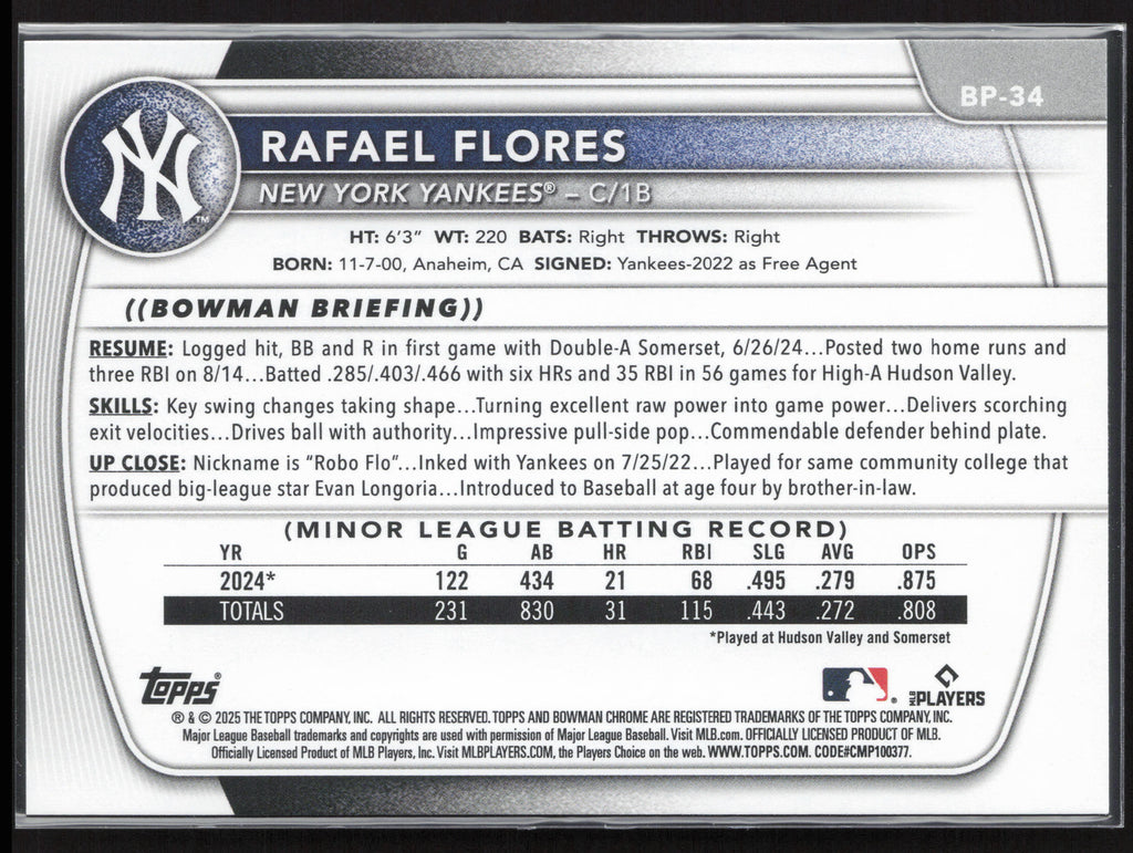 2025 Bowman #BP-34 Rafael Flores Prospects