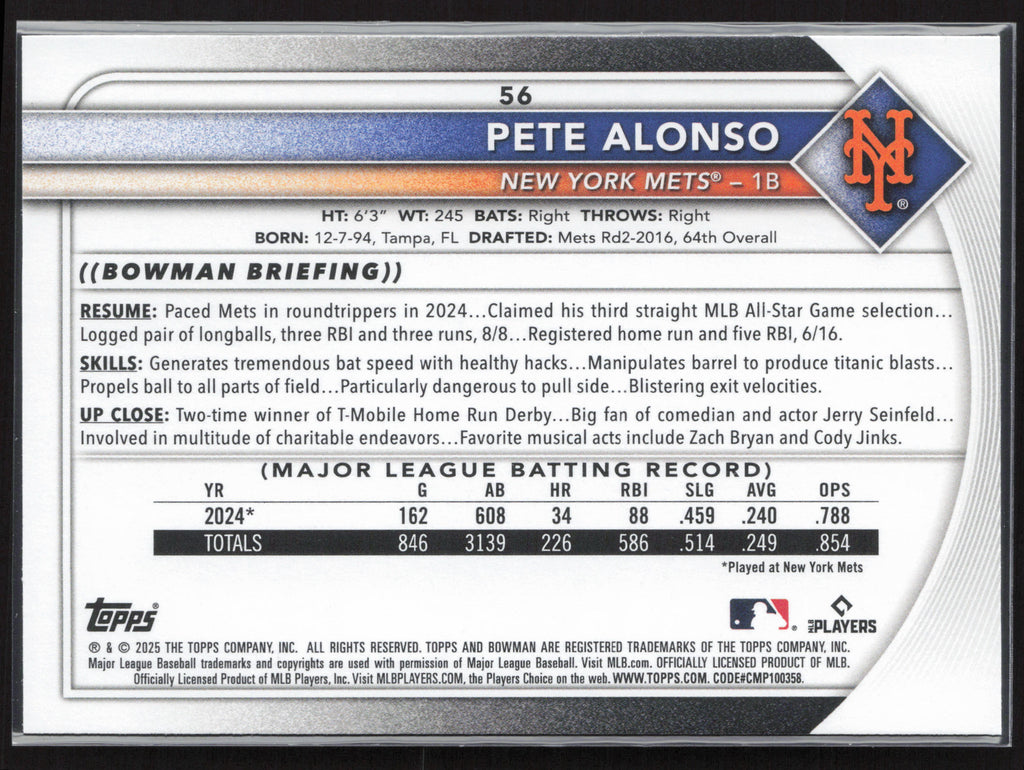 2025 Bowman #56 Pete Alonso