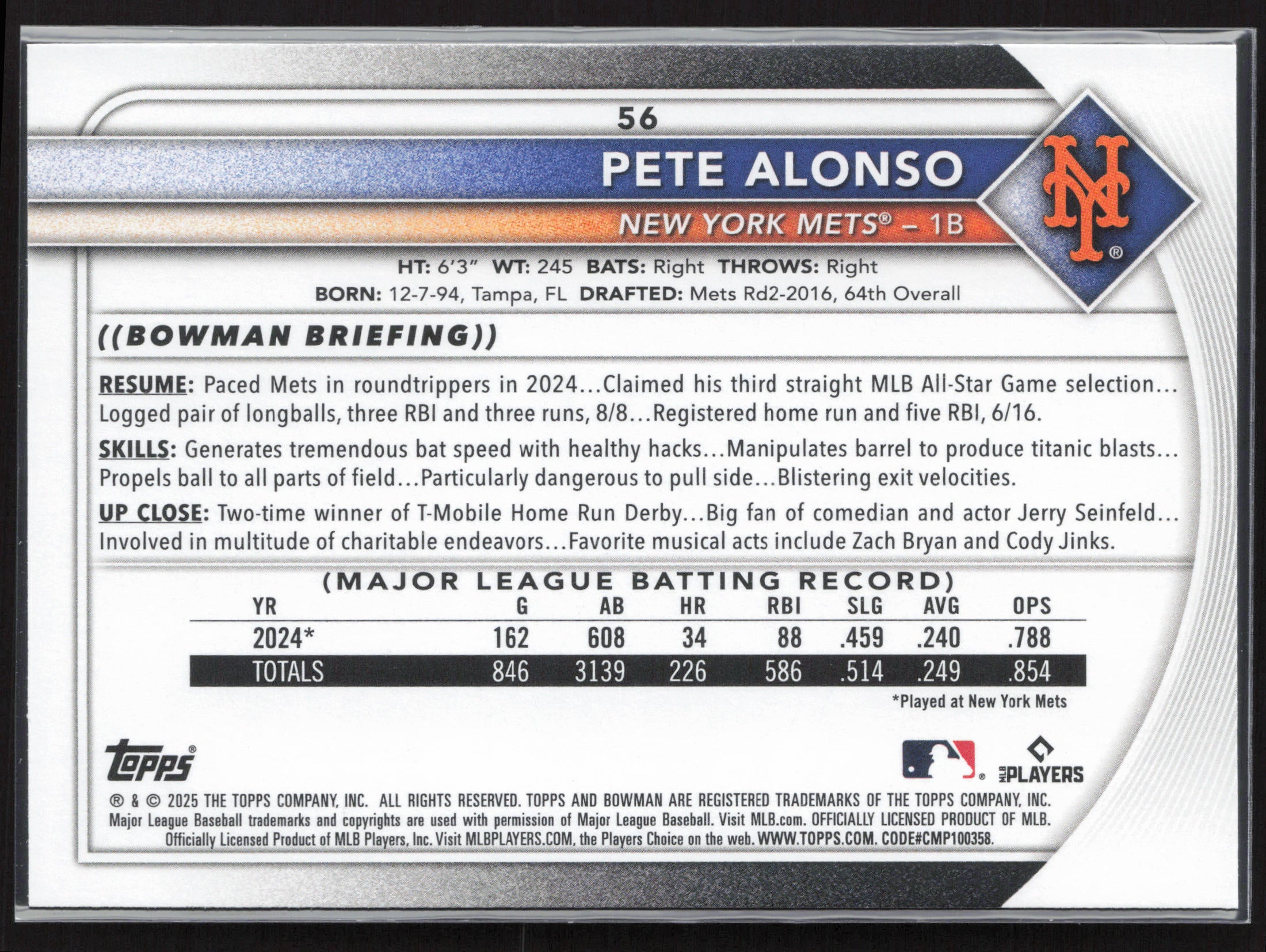 2025 Bowman #56 Pete Alonso