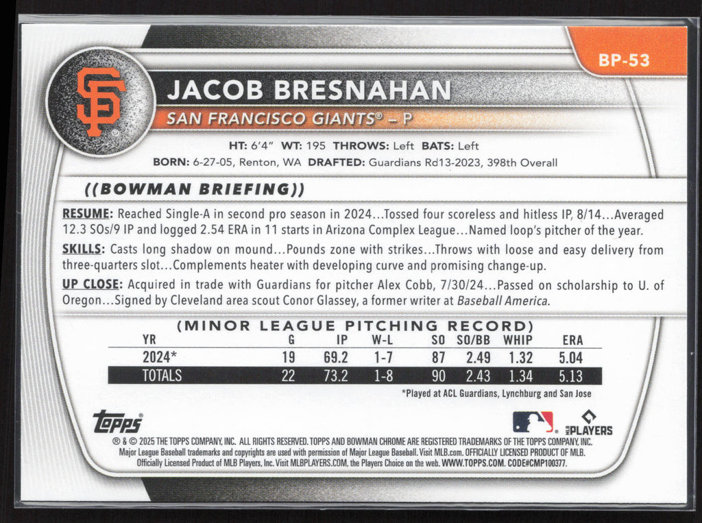 2025 Bowman #BP-53 Jacob Bresnahan Prospects