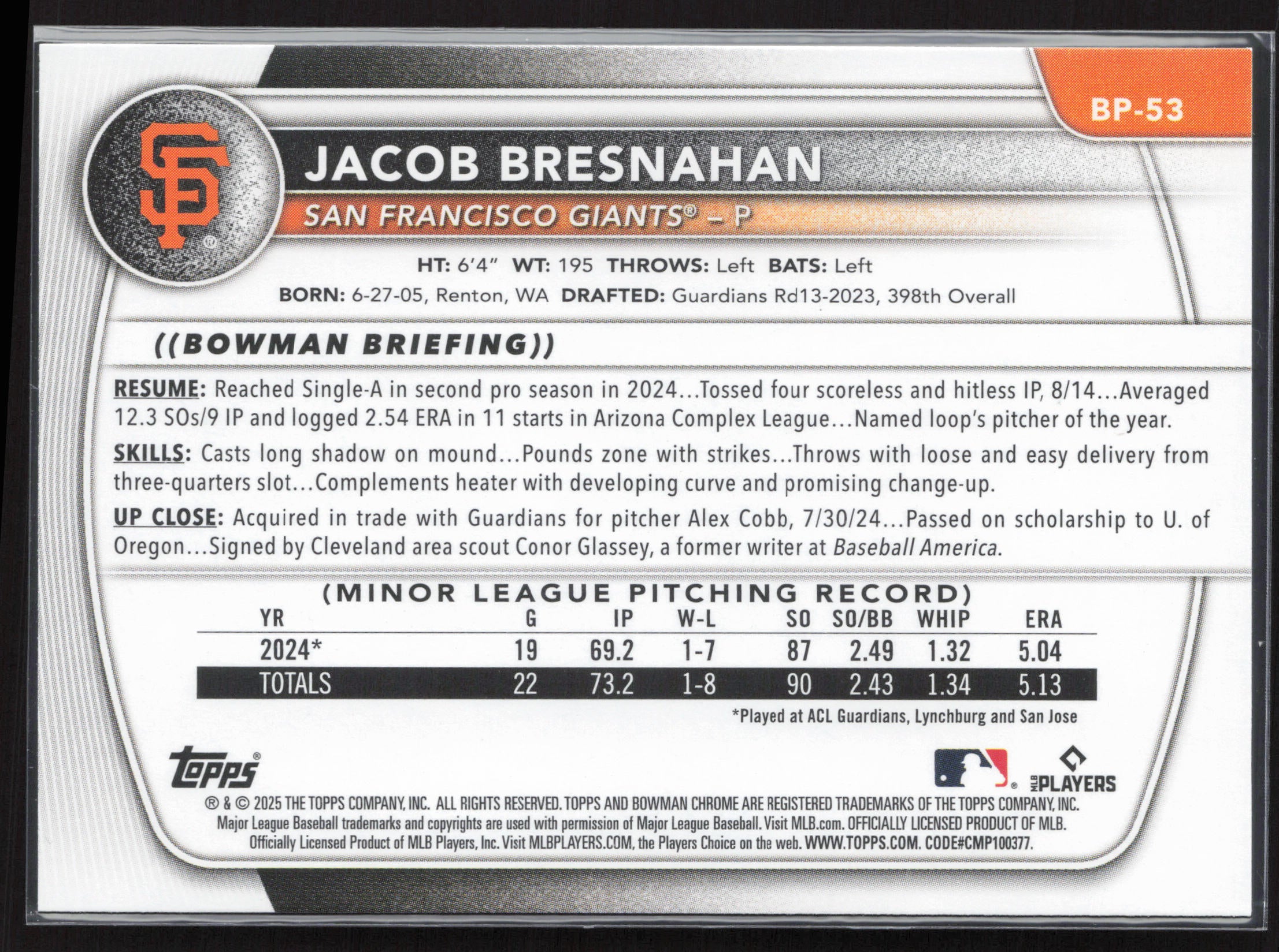 2025 Bowman #BP-53 Jacob Bresnahan Prospects