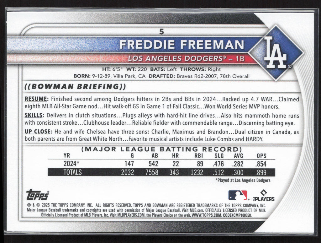 2025 Bowman #5 Freddie Freeman