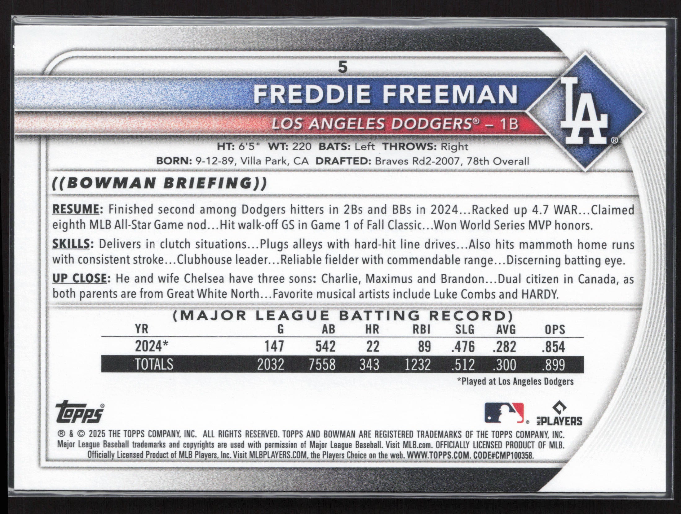 2025 Bowman #5 Freddie Freeman