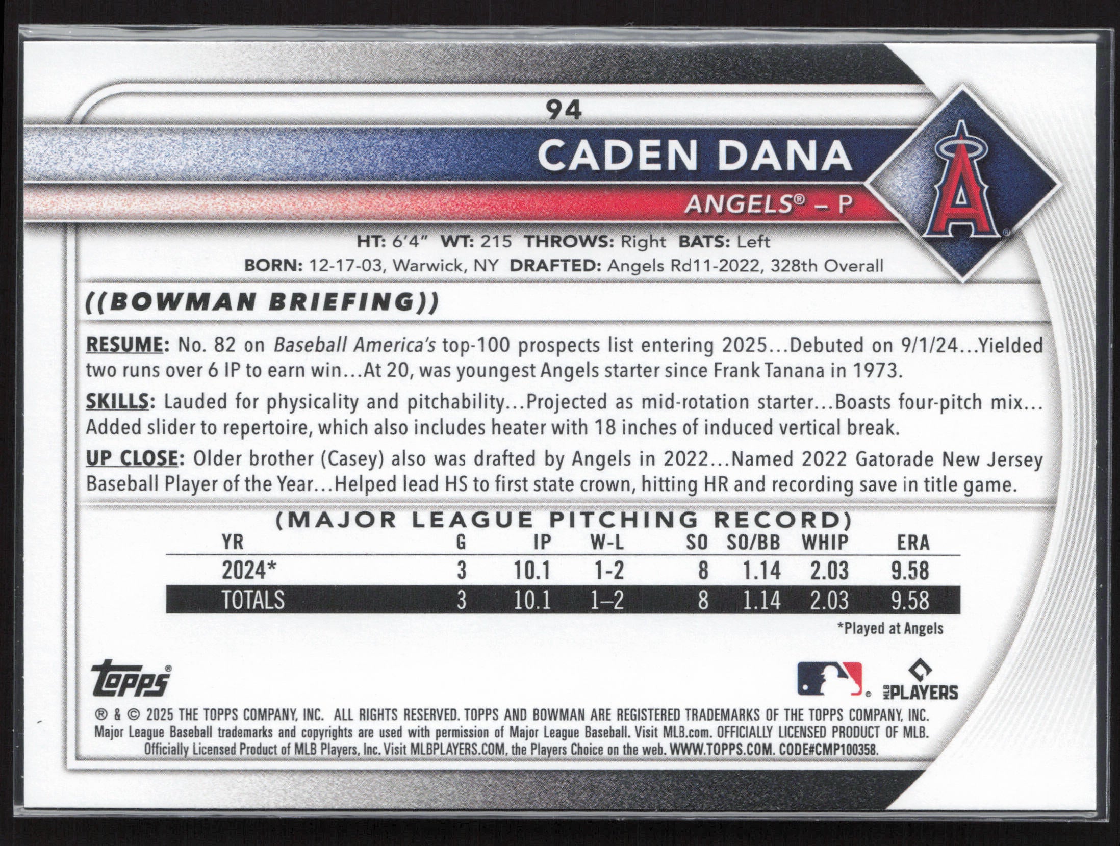 2025 Bowman #94 Caden Dana