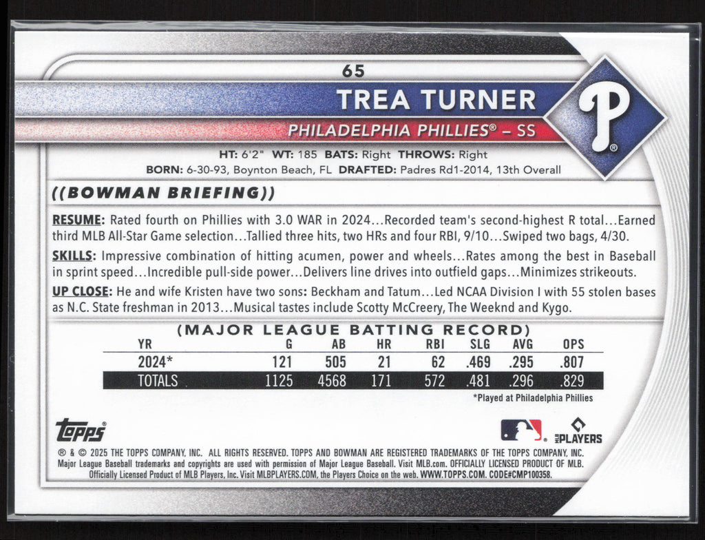 2025 Bowman #65 Trea Turner