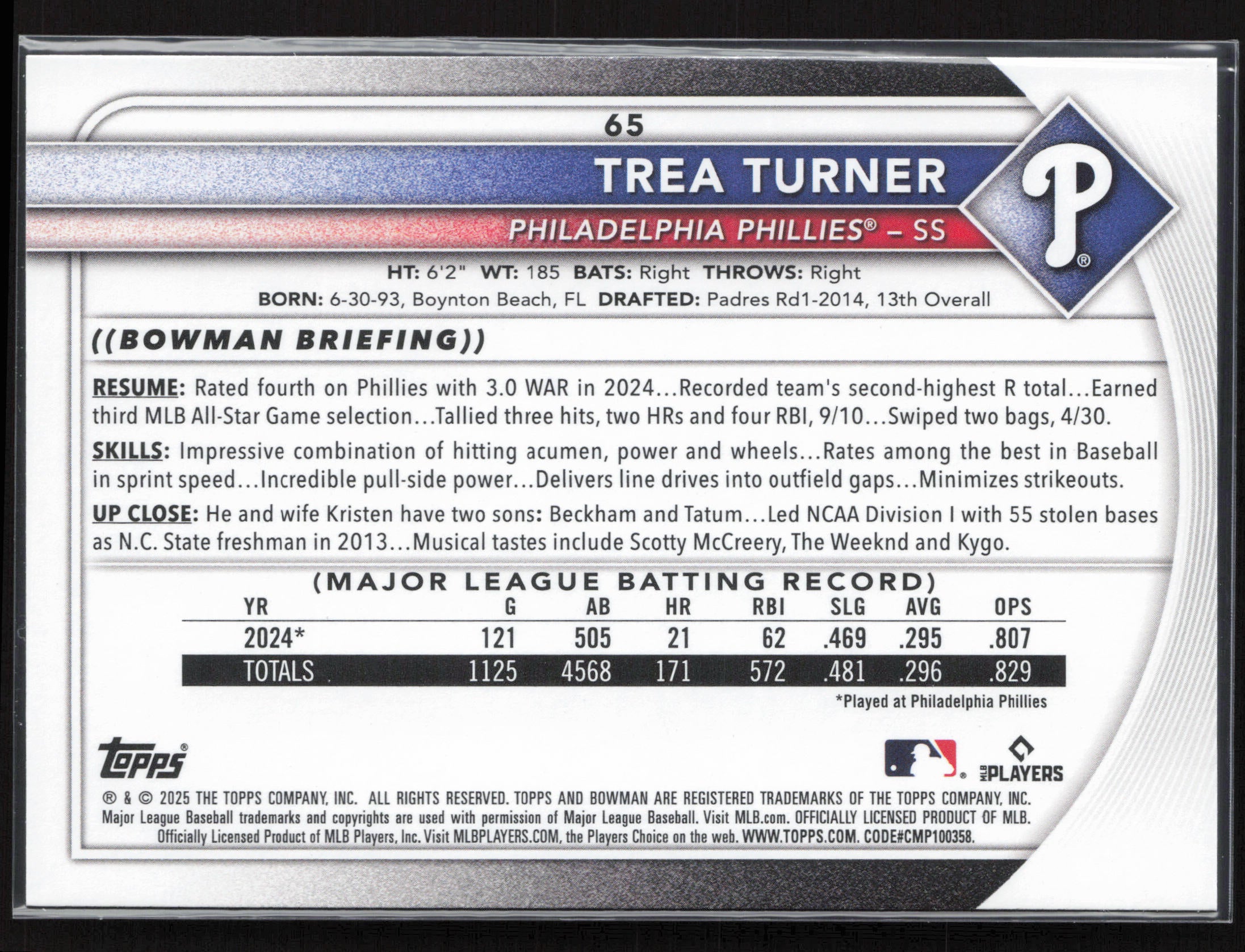 2025 Bowman #65 Trea Turner
