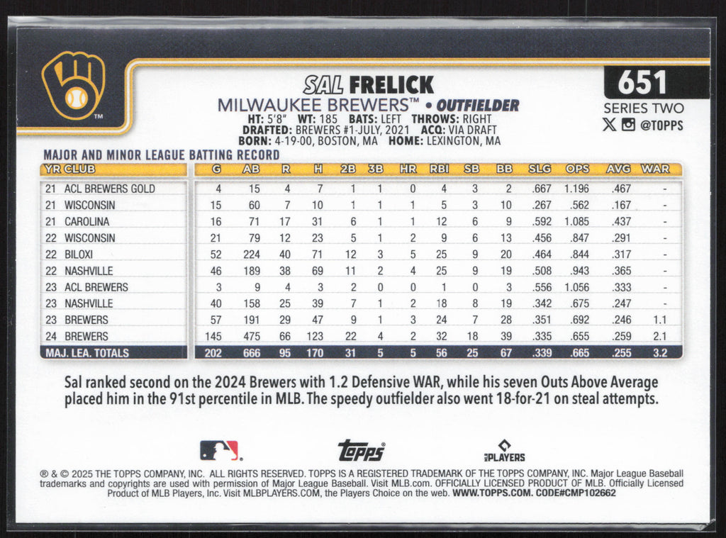 2025 Topps #651 Sal Frelick