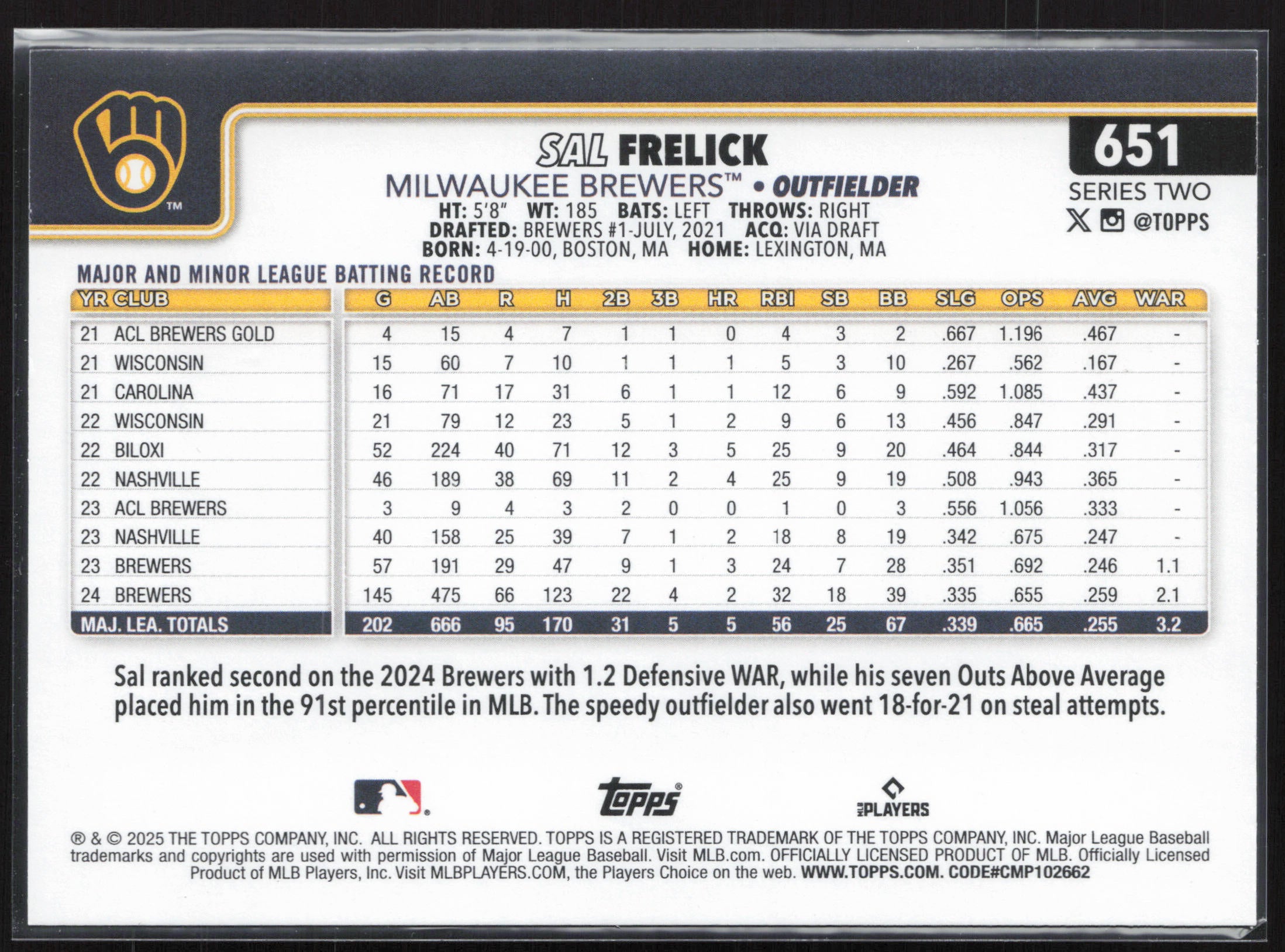 2025 Topps #651 Sal Frelick