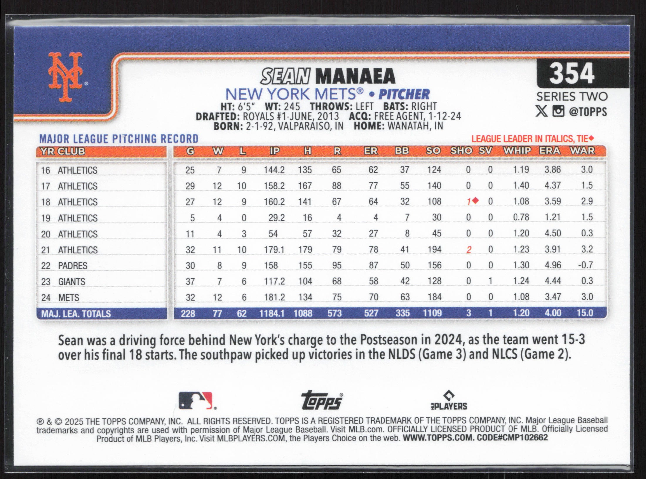 2025 Topps #354 Sean Manaea