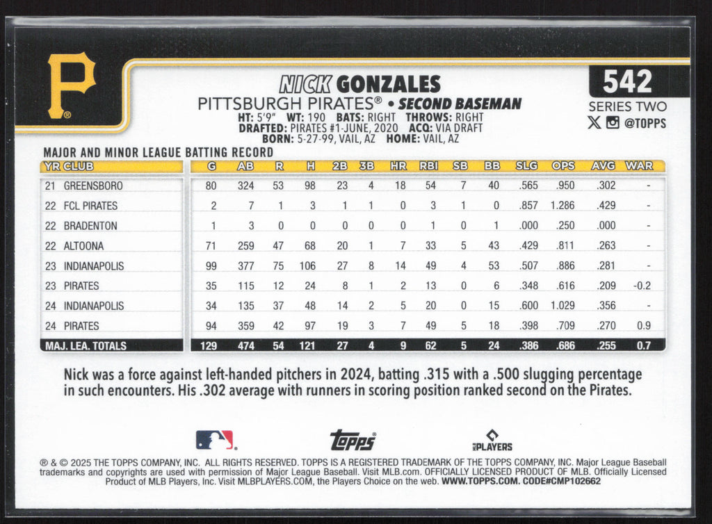 2025 Topps #542 Nick Gonzales