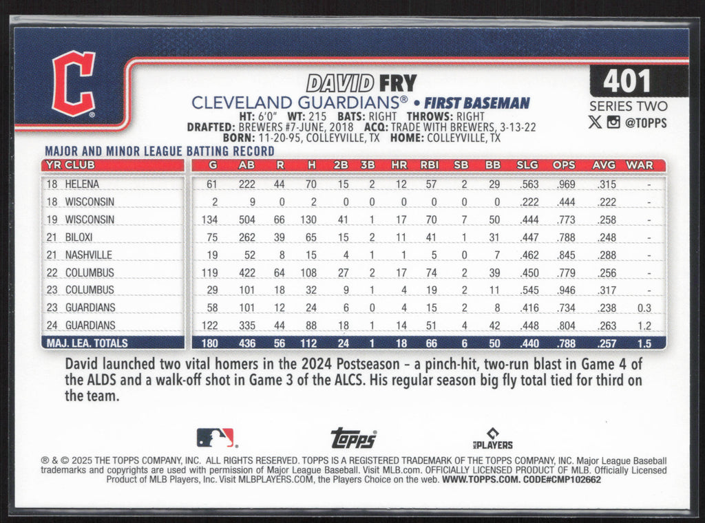 2025 Topps #401 David Fry