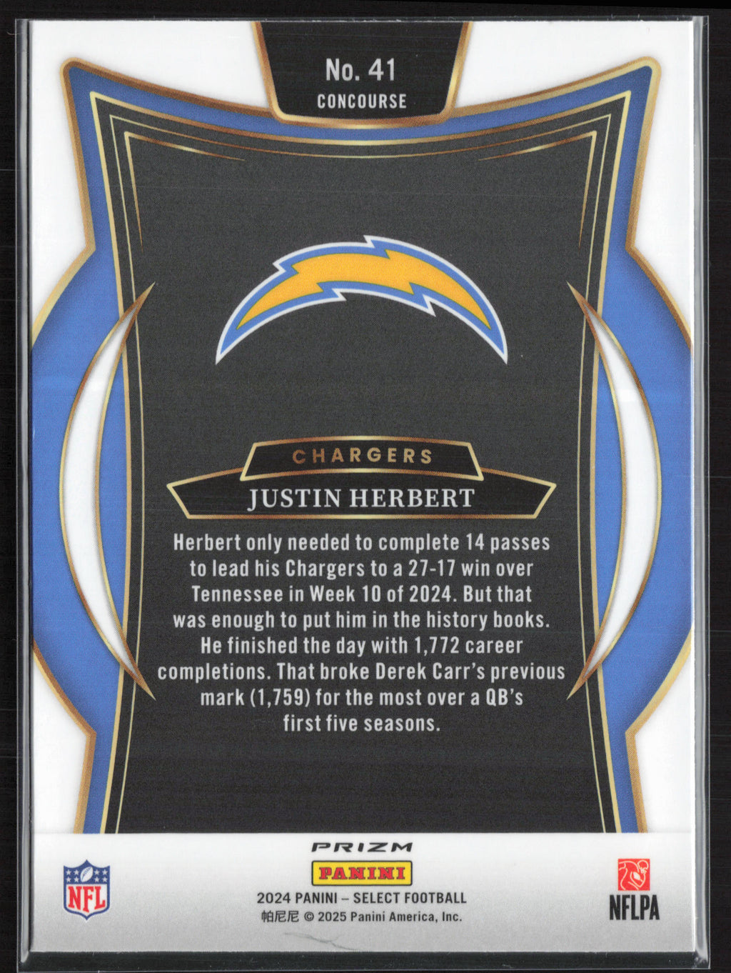 2024 Panini Select #41 Justin Herbert Green & Yellow Prizm Shock