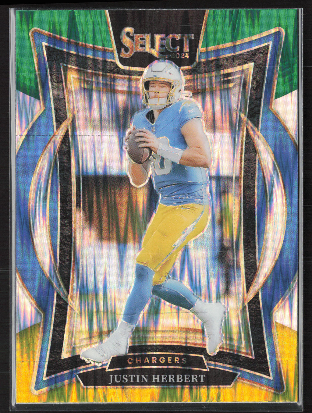2024 Panini Select #41 Justin Herbert Green & Yellow Prizm Shock