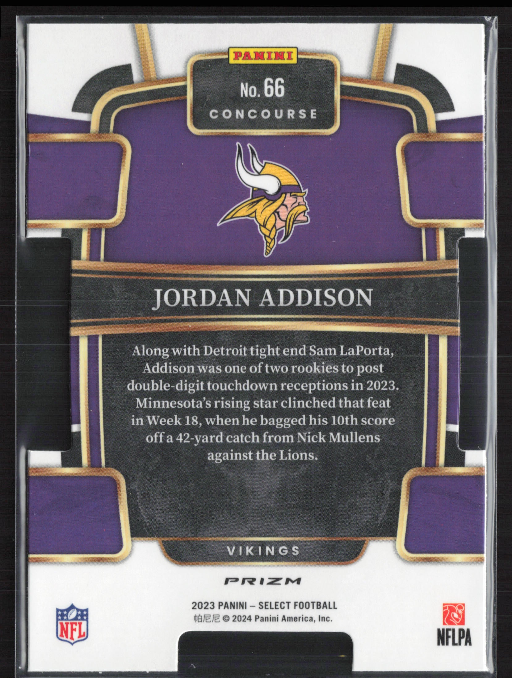 2023 Panini Select #66 Jordan Addison Green and Yellow Prizms Die Cuts