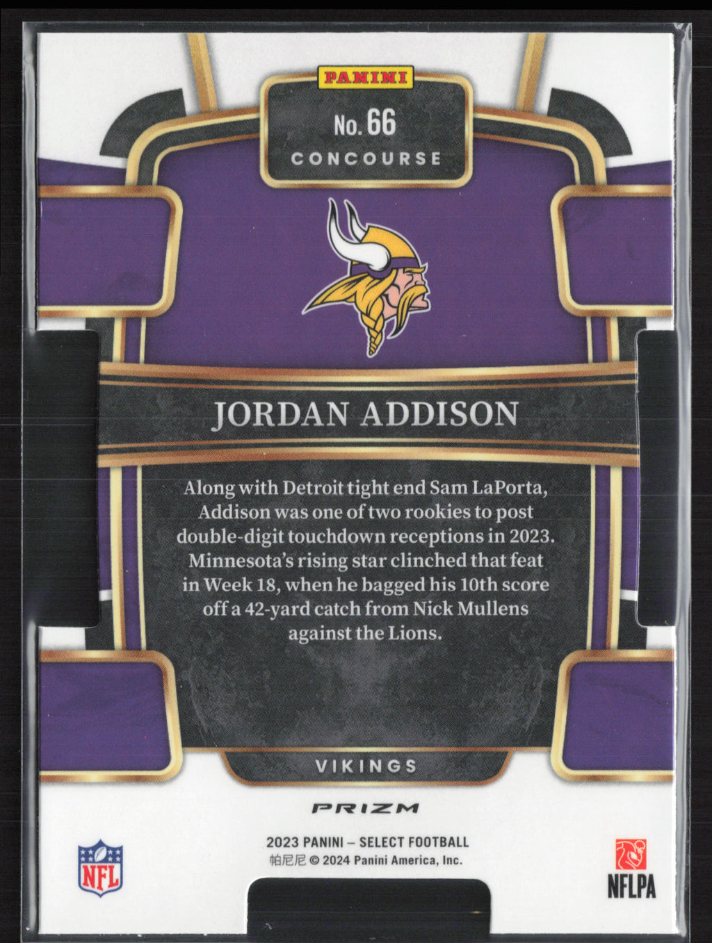 2023 Panini Select #66 Jordan Addison Green and Yellow Prizms Die Cuts