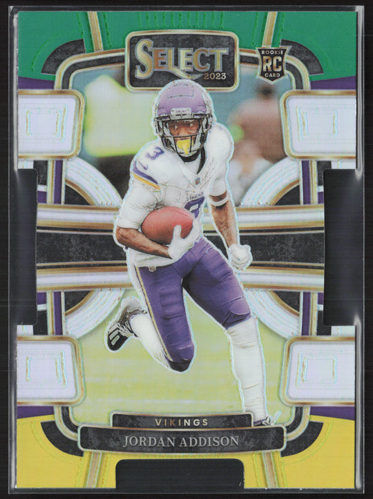 2023 Panini Select #66 Jordan Addison Green and Yellow Prizms Die Cuts