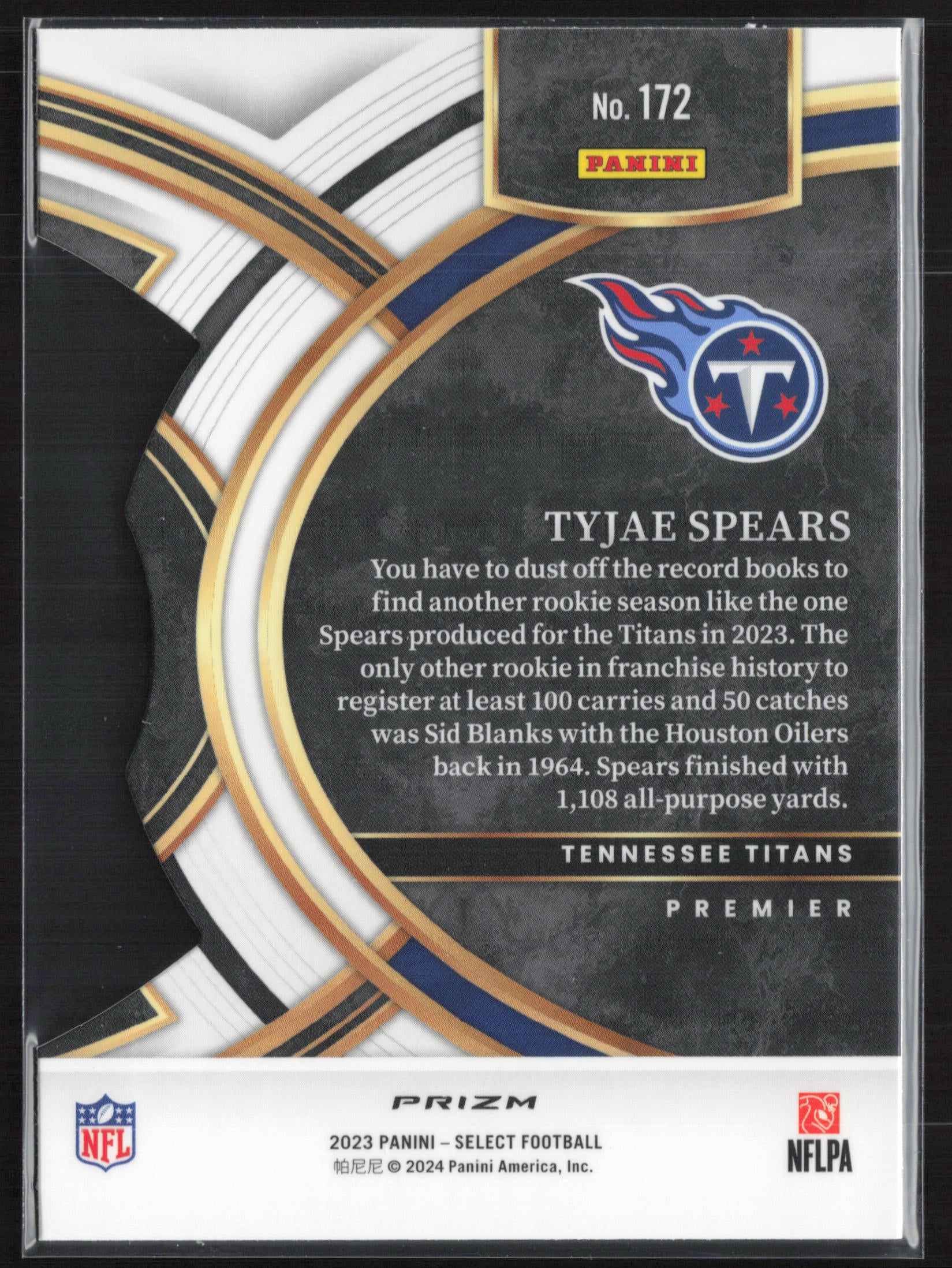 2023 Panini Select #172 Tyjae Spears Green and Yellow Prizms Die Cuts