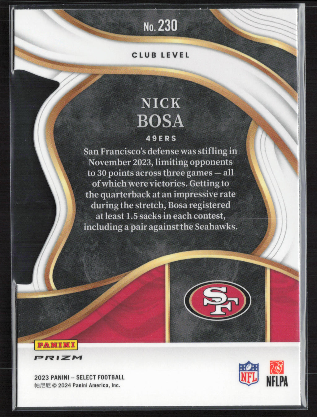 2023 Panini Select #230 Nick Bosa Green and Yellow Prizms Die Cuts