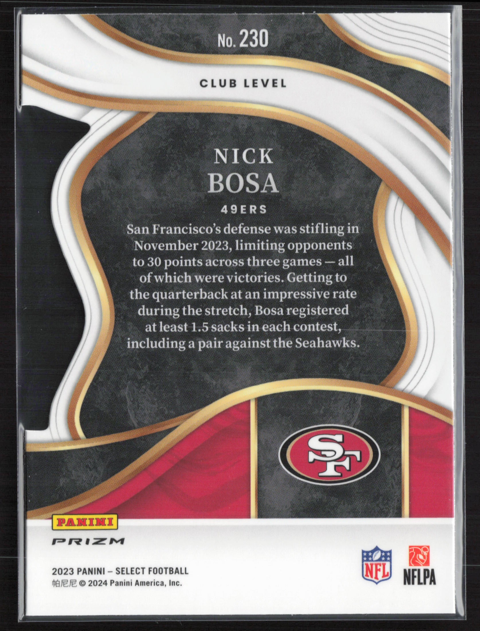 2023 Panini Select #230 Nick Bosa Green and Yellow Prizms Die Cuts