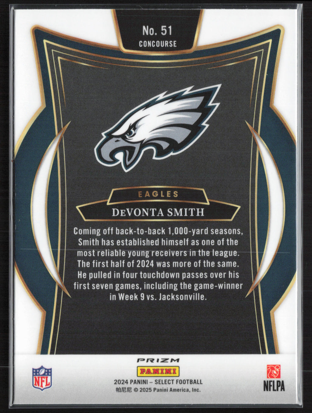 2024 Panini Select #51 DeVonta Smith Black & Green Prizm Shock