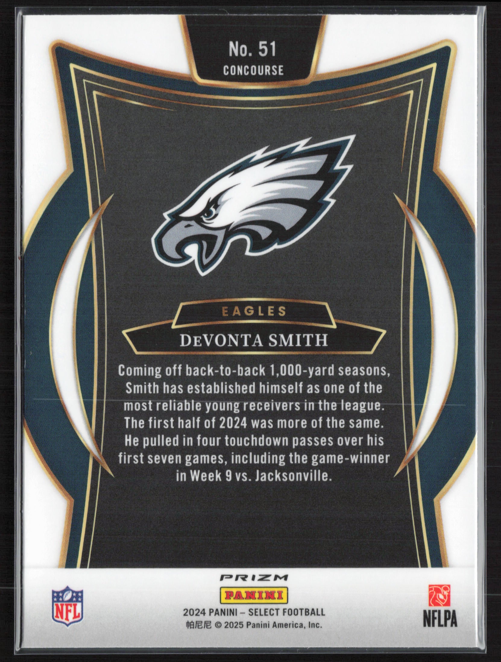 2024 Panini Select #51 DeVonta Smith Black & Green Prizm Shock